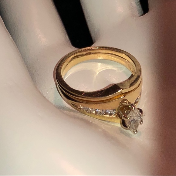 14K Gold Diamond Wedding Band Set, Marquise & Rounds - Picture 6 of 16